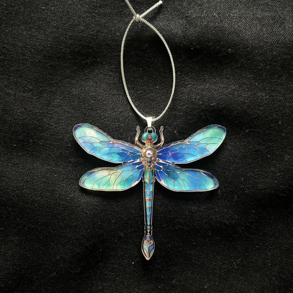 Christmas Tree Ornament, Blue Green & Swarovski Crystal Victorian Dragonfly NWT